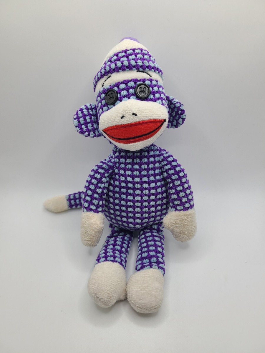 Ty Socks the Sock Monkey Purple Blue Quilted Plush Beanie Baby