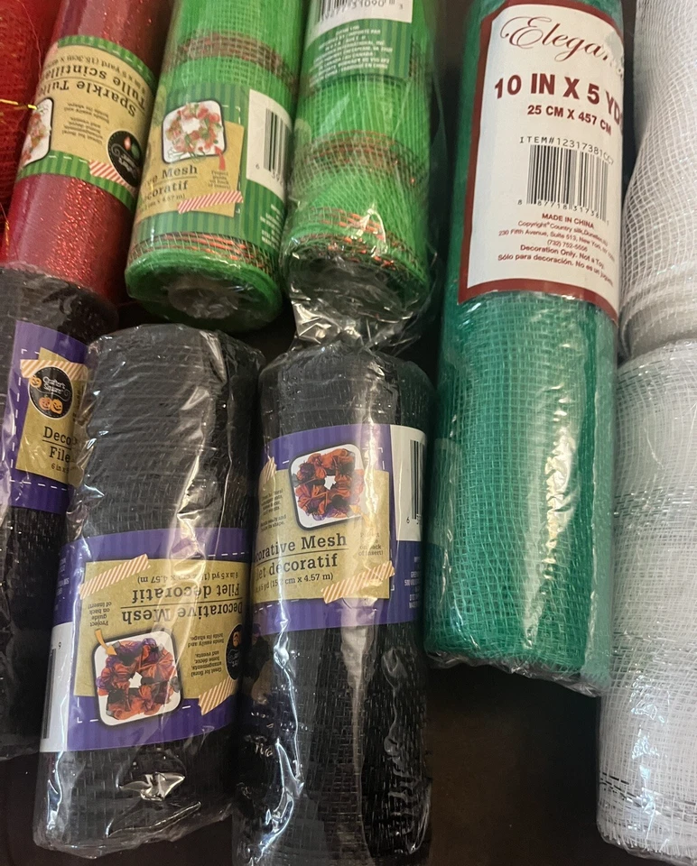 Lote de Coronas Deco Malla Navidad Brillante Rojo Iridiscente Negro Blanco Verde Suministros Foto 4 de 4
