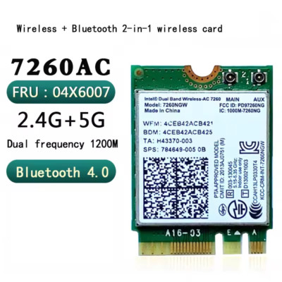 Intel Dual Band Wireless- AC7260 Model 7260NGW  1200Mbps Bluetoth4.0 NGFF
