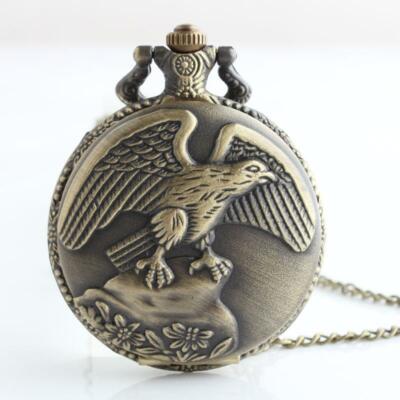 Full Hunter Pocket Watch With Chain American USA Eagle Embossed Design Dad Gift