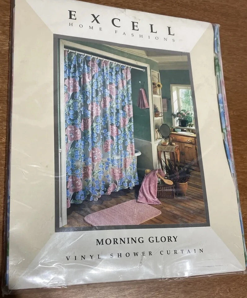 Cortina de ducha Excell Home Fashions azul floral de colección, 70"x72" Foto 2 de 4