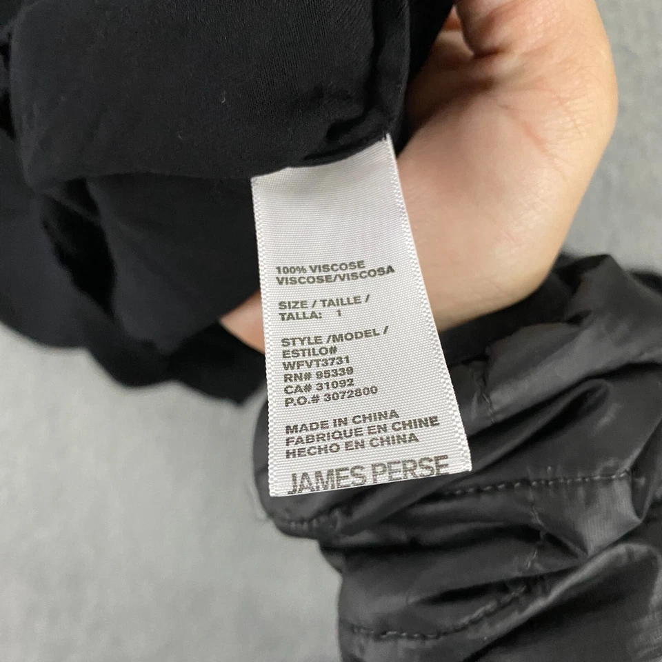 Camisa James Perse Feminina Pequena, 1 Decote V Manga Longa Relaxada Top Viscose Preta - Imagem 3 de 4