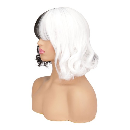 Women Black White Curly Wavy Wigs Costume Cosplay for Halloween Cosplay Party - Picture 4 of 6