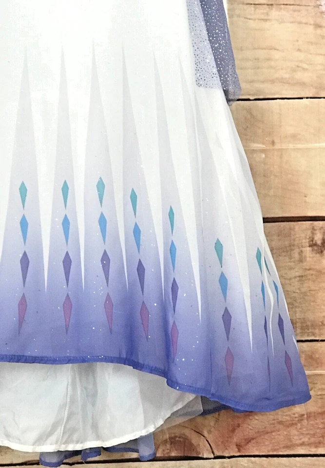 Disney Frozen II Niñas 4-6X Blanco Largo Vestido de Fiesta Alto-Bajo Dobladillo Burbuja Capa Azul Foto 3 de 4