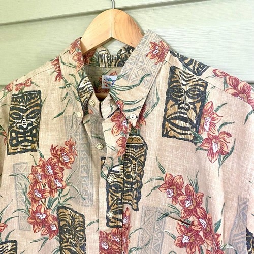 REYN SPOONER Hawaiian Traditionals Herren Tiki God Tropical Hemd Gr. 2XL EUC