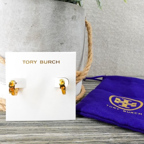 Pendientes de aro Huggie esmaltados Tory Burch Serif-T oro/limón OS - Imagen 8 de 12