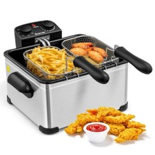 Electric 1700W Deep Fryer 5.3QT/21-Cup Stainless Steel W/ Triple Basket Kitchen