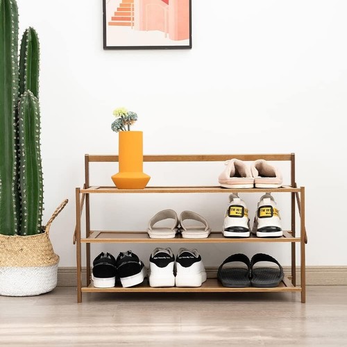 Zapatero Hi-Home Pequeño 3 Niveles, Bambú Almacenamiento de Zapatos Sin Instalación Soporte para Zapatos - Imagen 4 de 8