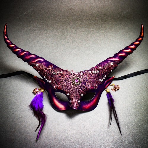 Purple Krampus Sexy Women Lace with Horns & Earring Halloween Costume Party Mask - Picture 3 of 10