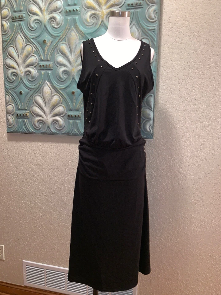 Nuevo con etiquetas Vestido para mujer BANDOLINO tachonado negro ajustado sin mangas talla grande Foto 2 de 4