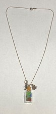 925 Sea Glass Bottle Necklace Fish Seahorse Charms Dangle Fine Silver