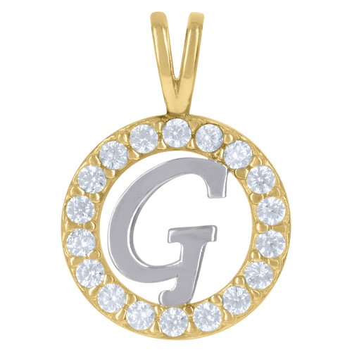 10kt Two-Tone Gold Unisex Cubic Zirconia Initial G Round Charm Pendant
