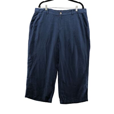 Studio Park QVC Linen Blend Crop Pants Womens 16P Blue Straight Trouser