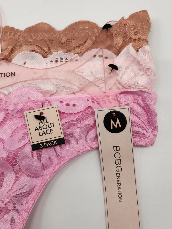 Paquete de 3 bragas BCBGeneration para mujer M L XL logo encaje beige rosa rubor Foto 3 de 4