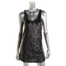 AQUA ~ Black Sequins Mini Shift Cut Out Back Clubwear Party Dress M NEW $128