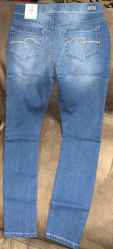 JUSTICE DENIM JEGGINGS SZ 12 IRIDESCENT SHIMMER FRONT STRETCH MID RISE CUTE!! - Picture 3 of 3