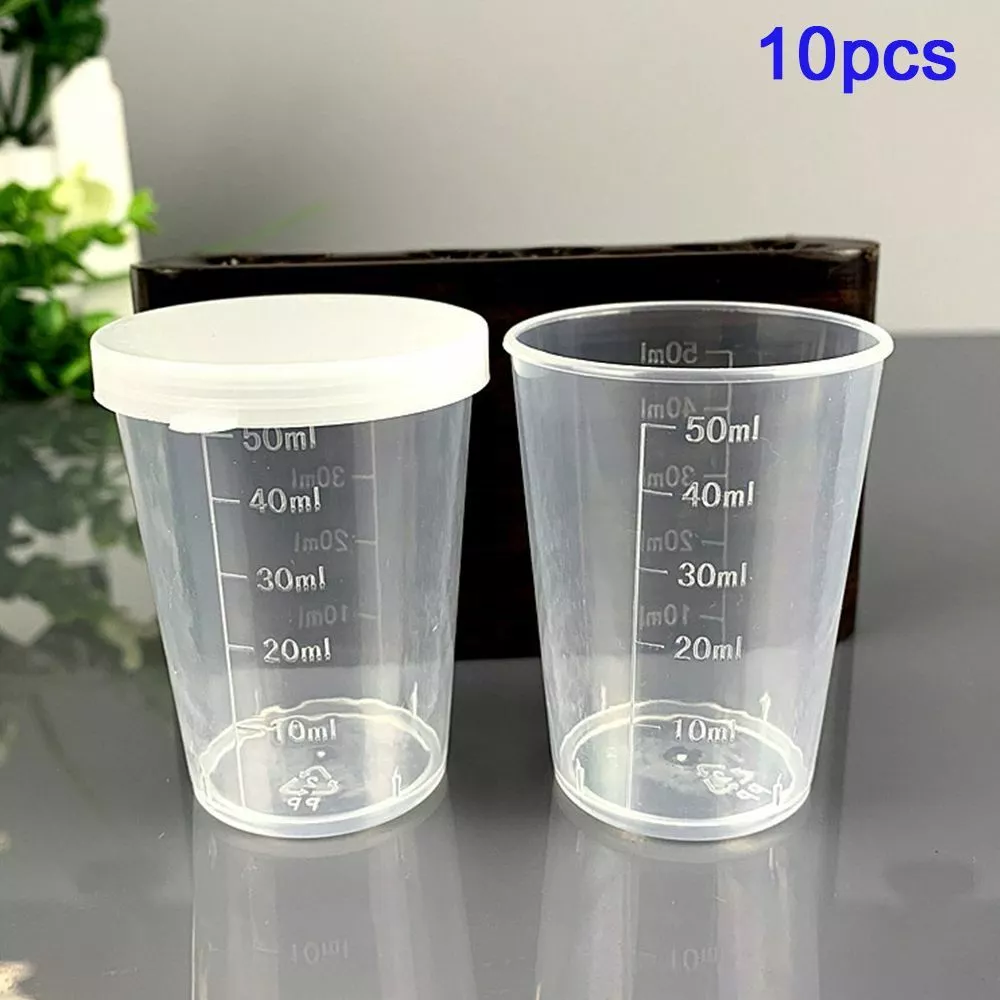 10Pcs 50ml Plastic Liquid Measuring Cups With Lid Laboratory Test  Calibration