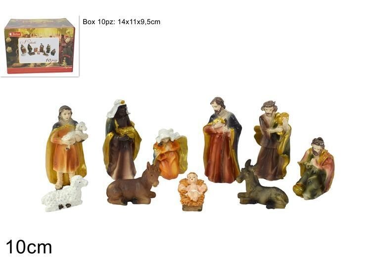 Natività per presepe H 15cm - 10 personaggi - in resina bianca dipinta
