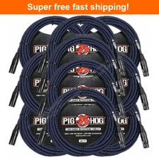 10 Pack Pig Hog Black & Blue PHM20BBL High Performance Woven XLR Mic Cable 20ft