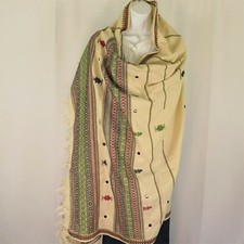 Yak Cotton Blend 'Gujrati' Embroidery Shawl/Throw Handloomed Color: Yellow