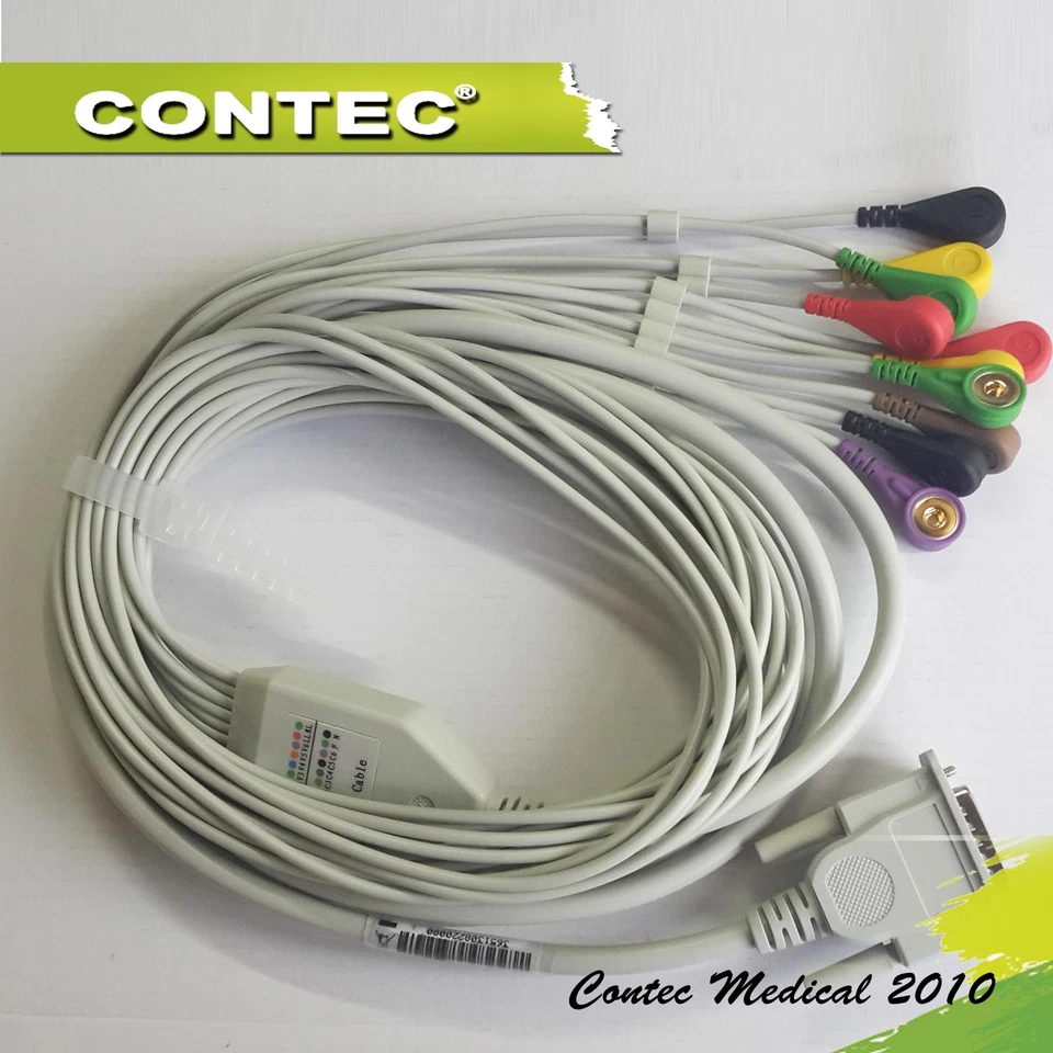 CONTEC A TYPE ECG EKG Cable one twelve lead wire Electrocardiograph Gilding Snap DB15