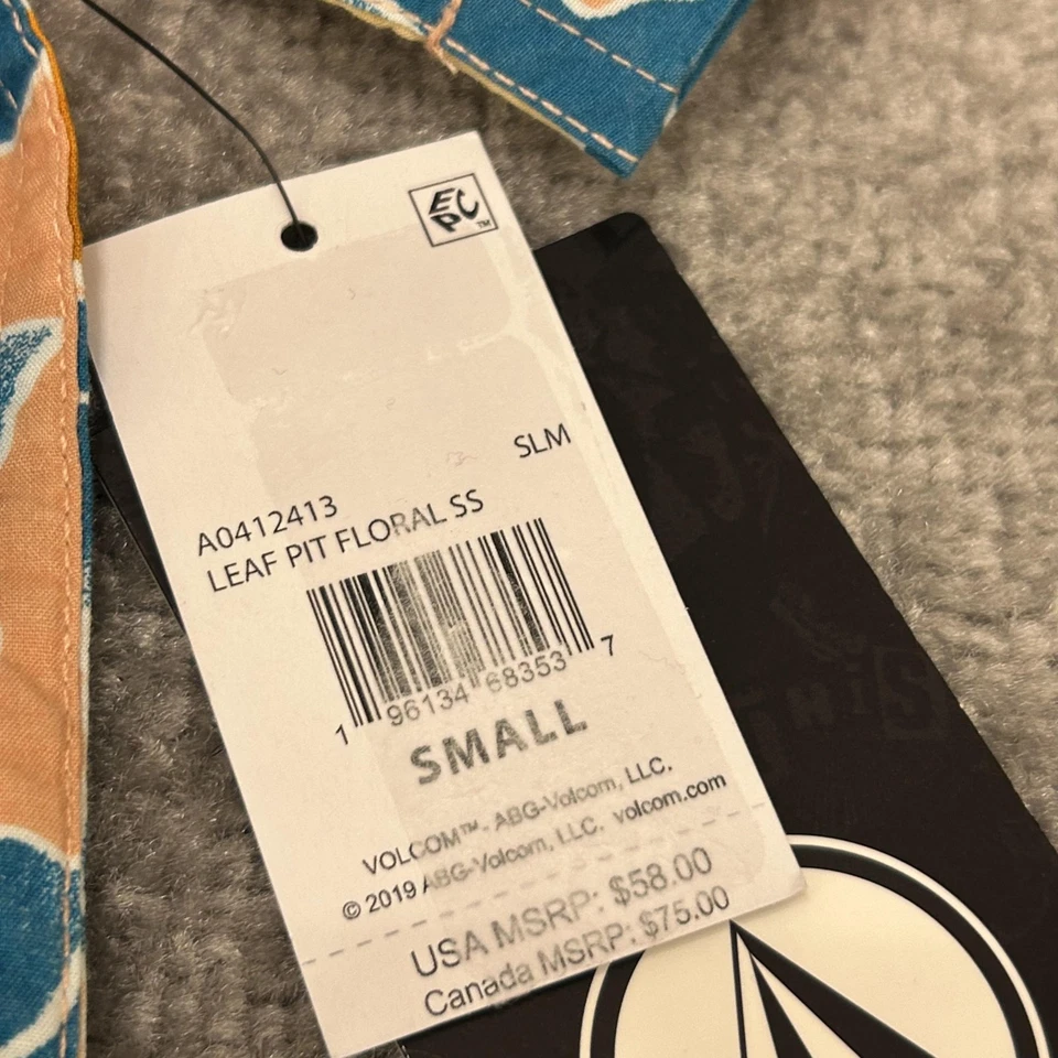 Volcom Shirt Mens Small Leaf Pit Floral Short Sleeve Button Up Classic Fit NEW - Image 3 of 4