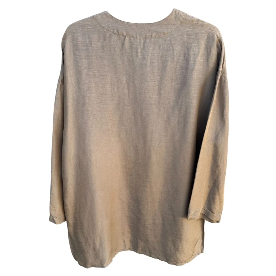 Blusa túnica Donna Karan New York vintage de lino mezcla de seda beige manga larga Shi Foto 4 de 4