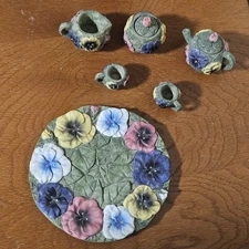6pc Vintage Miniature Tea Set Resin Floral Design 