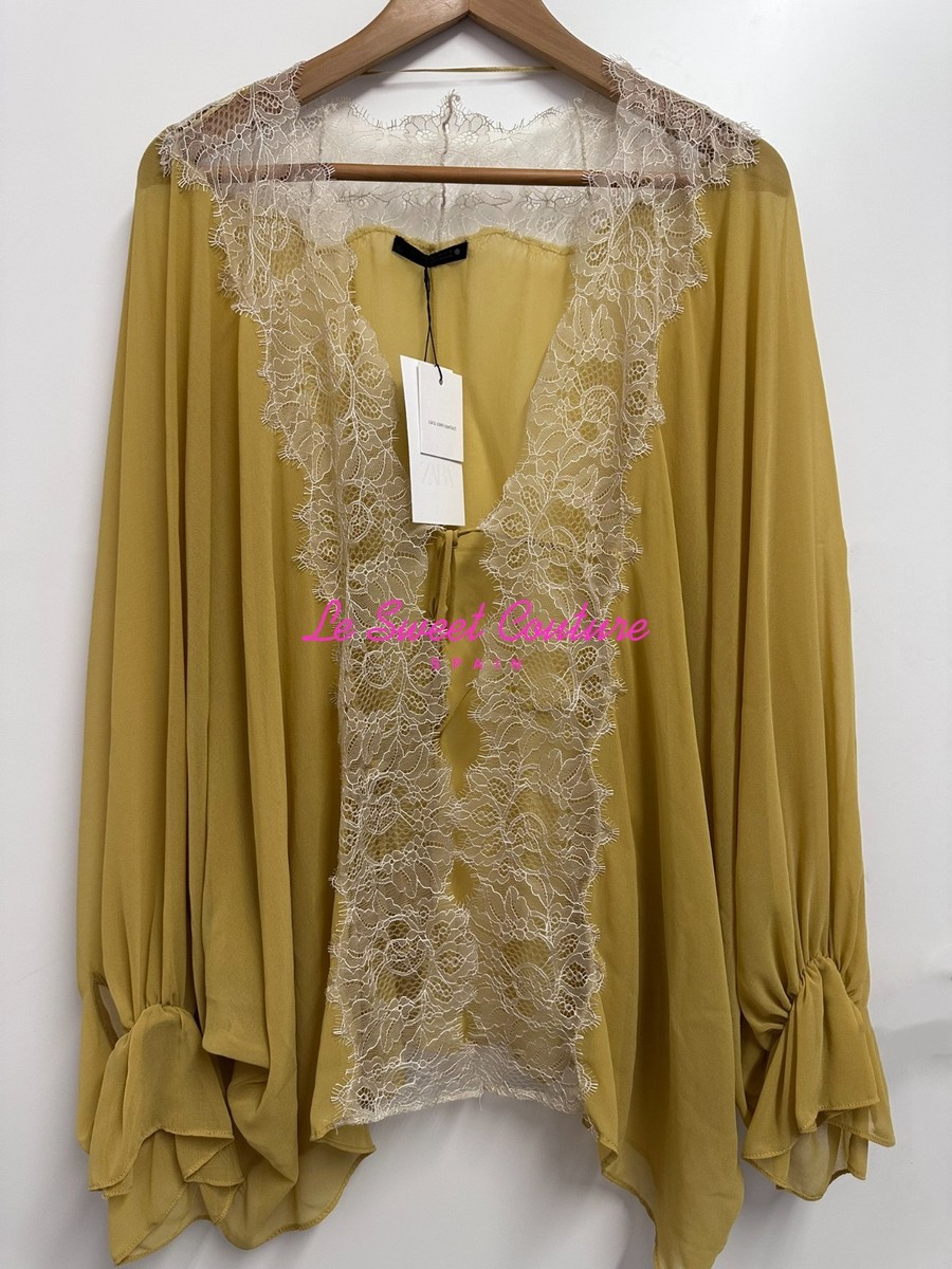 ZARA WOMAN NWT SS26 ZW COLLECTION COMBINED LACE BLOUSE MUSTARD