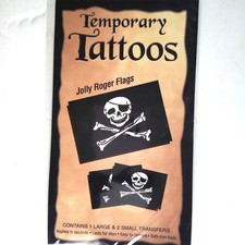 Jolly Roger Temporary Tattoos Novelty Pirate Skull Flag Set NIP