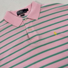 Polo Ralph Lauren Polo Shirt Men's Large Pink Green Striped Short Sleeve Golf
