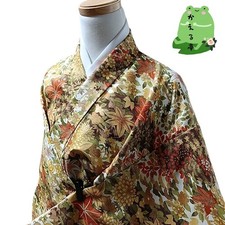 Kaerutei Kimono Synthetic Fiber Washable Yellow Small Monom Sleeve Used