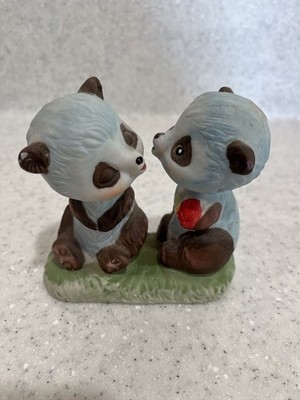 Vtg Lt Blue Bisque Anthropomorphic Panda Couple Kitschy MCM Figurine