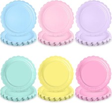 72 Pcs Pastel Scalloped Plates 7 Inch Disposable Pastel Paper Plates Rainbow