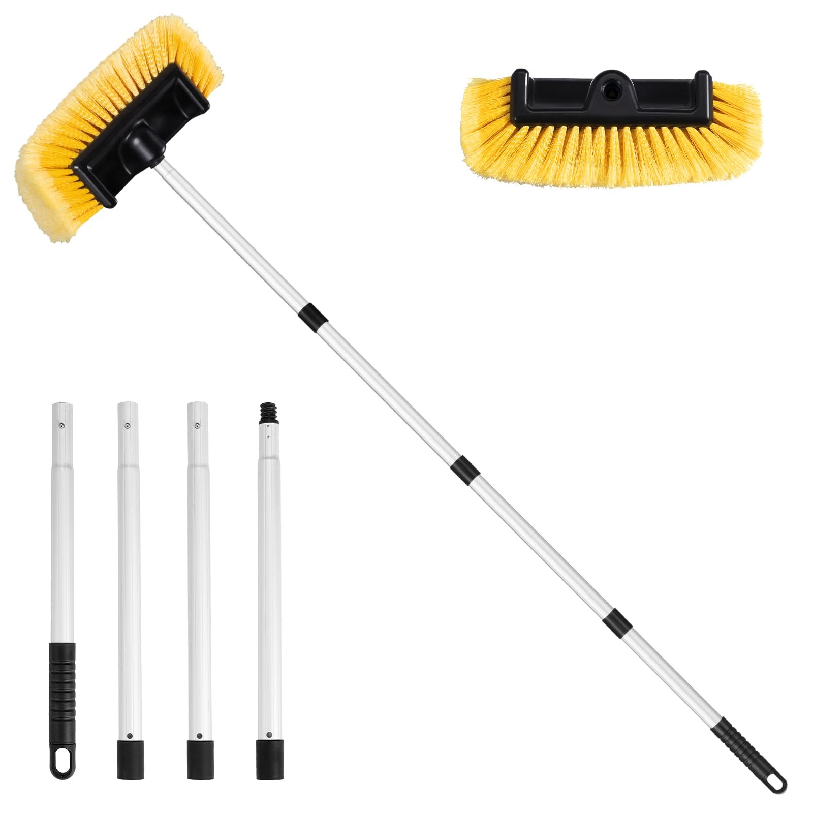 62-Inch Long Handle Car Wash Brush with Soft Nylon Bristles & Durable Aluminum Pole for Easy Cleaning
