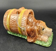 Vintage Dog Barrel Salt Pepper Shakers Ceramic Dog Spaniel 80-90's Kitsch