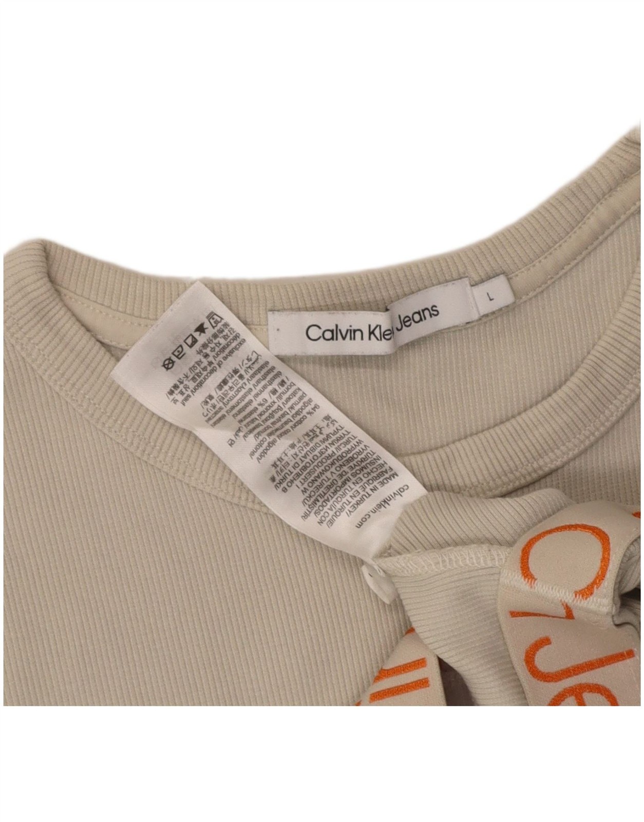 CALVIN KLEIN Womens Crop Graphic T-Shirt Top UK 16 Large Grey Cotton CG17 thumbnail 3