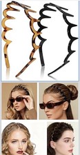 Flexible Plastic Wavy Zigzag Headband Set for Women, Black Brown Solid
