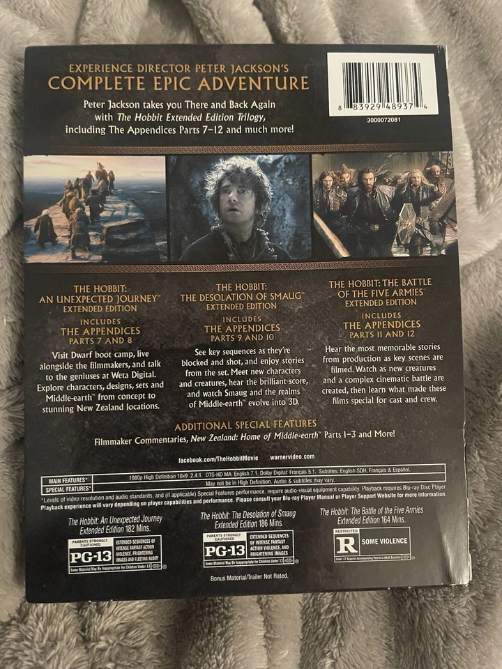 The Hobbit: The Motion Picture Trilogy (Extended Ed/Blu-ray 9-Discs)⚠️OPEN BOX⚠️ - Image 2 of 3