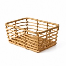 Faux Rattan Basket Openwork Woven Storage Basket Natural for Bathroom