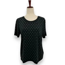 Splendid Black Silver Studded Top Size Small Short Sleeve Modal Embellished Goth