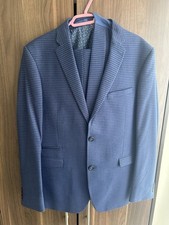 Men’s Blue Check 3 Piece Suit – Skinny Fit – 40S – Waistcoat, Jacket & Trousers