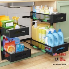 Under Sink Organizer, 2 Tier Pull out Cabinet Organizer Baskets 1 Pack Black