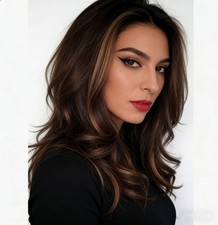 Women Dark Brown w/Gold Highlight Ombre Shoulder Length Curly Hair Wig-