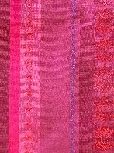 Pink Striped Hindu Inspired Fabric Unmarked 1.75 yards with Metallic Threads - Picture 4 of 4