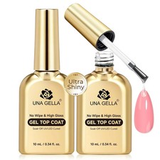 UNA GELLA Gel Top Coat No Wipe 2PCS Upgraded Ultra Shine Top Coat Gel Nail Polis