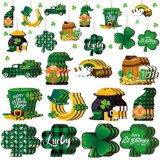 36 Pcs St. Patrick's Day Tree Ornaments Shamrock Wooden Ornaments for Small Tree