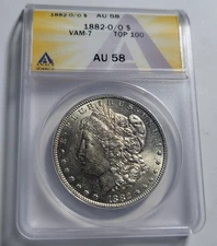 1882 O/O MORGAN Silver $1 DOLLAR Coin ~ ANACS Certified AU58 ~ VAM 7 TOP 100 ~