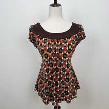 VTG 90s Unbranded Top Womens M* Brown Geometric Babydoll Tie Back Festival Retro