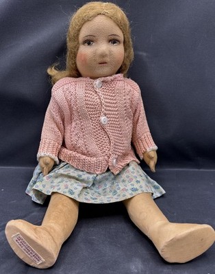 Antique 1920s Chad Valley Felt Cloth Doll 14  Original Clothing Hygienic Toys